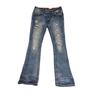 Rock Revival distressed Jeans Peacoat Bootcut Embellished womens 27 biker Y2K